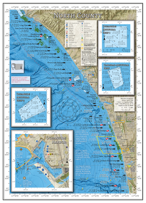 Covers the inshore reefs, rip-rap covered pipes and kelp beds of San Diego's North County coastline, from San Mateo Point to Del Mar