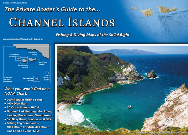Front cover of the Private Boater's Guide to the Channel Islands, featuring 7 pages of laminated fishing and diving maps of Southern California's Channel Islands
