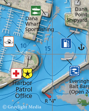 Close-up of map of Dana Point Harbor small craft facilities