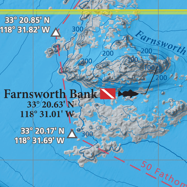 Close-up of Farnsworth Bank from our Backside Catalina Island fishing and diving map