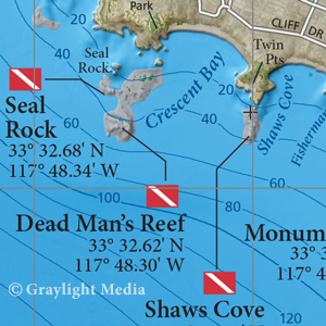 Map of popular Laguna Beach dive areas