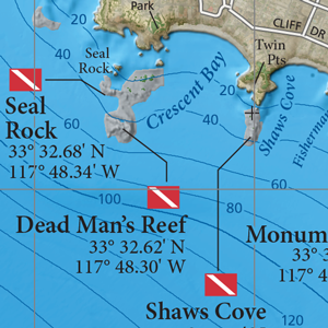 Map of popular Laguna Beach dive areas