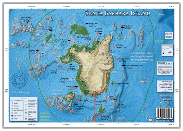 Map of Santa Barbara Island with popular fishing spots and local boating knowledge