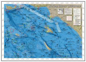 Our SoCal Bight Offshore map covers the offshore fishing areas of the Southern California Bight accessible from Los Angeles and Orange County harbors; from Footprint Reef and Anacapa Island to the north, to Tanner Banks and the Upper 9 Mile Bank to the south.