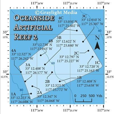 Close-up of Oceanside Artificial Reef 2 from our North County fishing and diving map