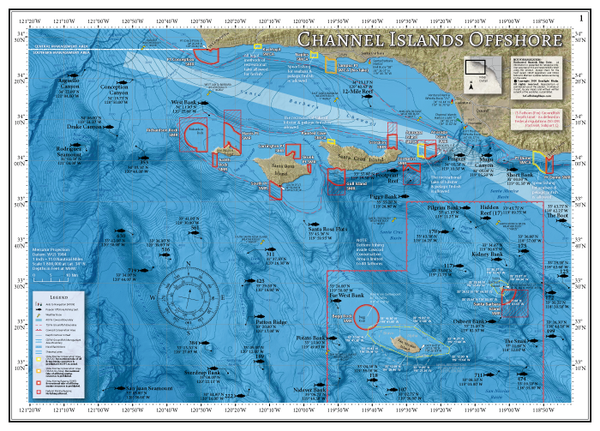 Our Channel Islands Offshore map shows the offshore fishing areas, outer banks, seamounts and submarine canyons in the Channel Islands region