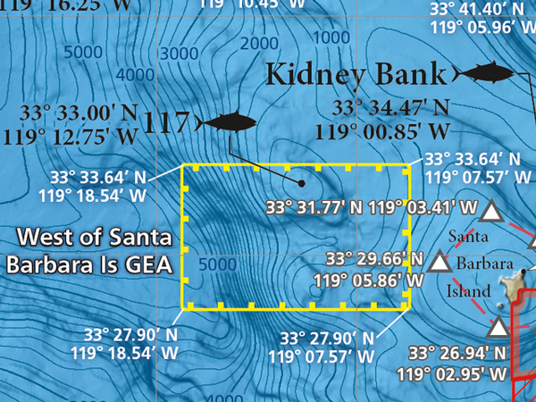 Close-up of fishing regulations surrounding Santa Barbara Island from our Channel Islands Offshore fishing map