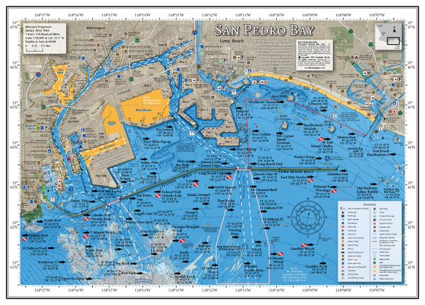 Our map of Los Angeles and Long Beach Harbors with popular fishing spots and local boating knowledge