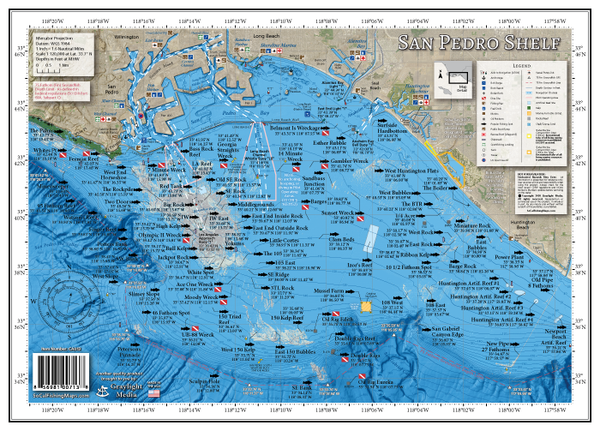 Our San Pedro Shelf fishing map has GPS locations of over 100 popular fishing spots outside the breakwall at LA and Long Beach Harbors, including the coastline from White’s Point at Palos Verdes to the Newport Pipe and offshore to the Long Beach oil rigs, Southeast Bank, the Mussel Farm, the 108 and the 150 areas