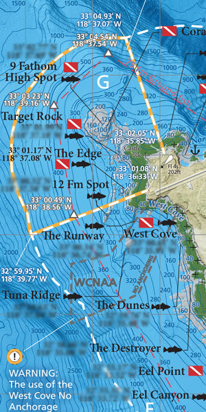 The NW side of the island, from our fishing and diving map of San Clemente Island