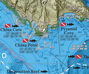 The China Point area on the SW side of the island, from our fishing and diving map of San Clemente Island